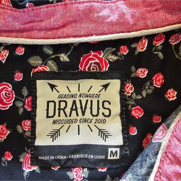 Dravus men’s black button down rose print Short Sleeve shirt Size M - Picture 10 of 12